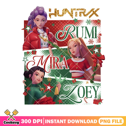 Huntrix christmas png, kpop demon hunters png, rumi huntrix png