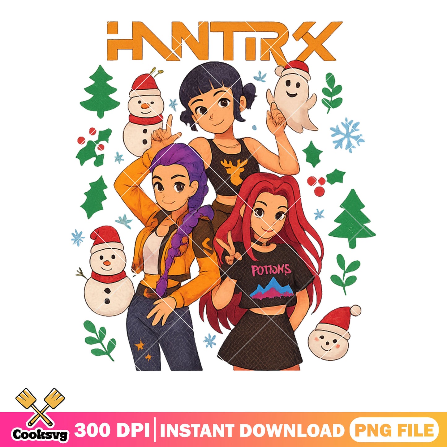 Huntrix christmas snowman png, rumi huntrix png, christmas snowman png