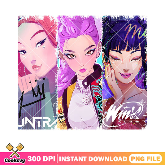 Huntrix cosplay winx logo png, anime poster winx png, kpop winx png