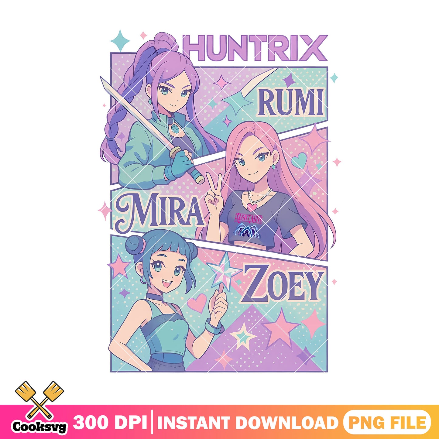 Huntrix girl anime style png, kpop huntrix png, kpop demon hunters png