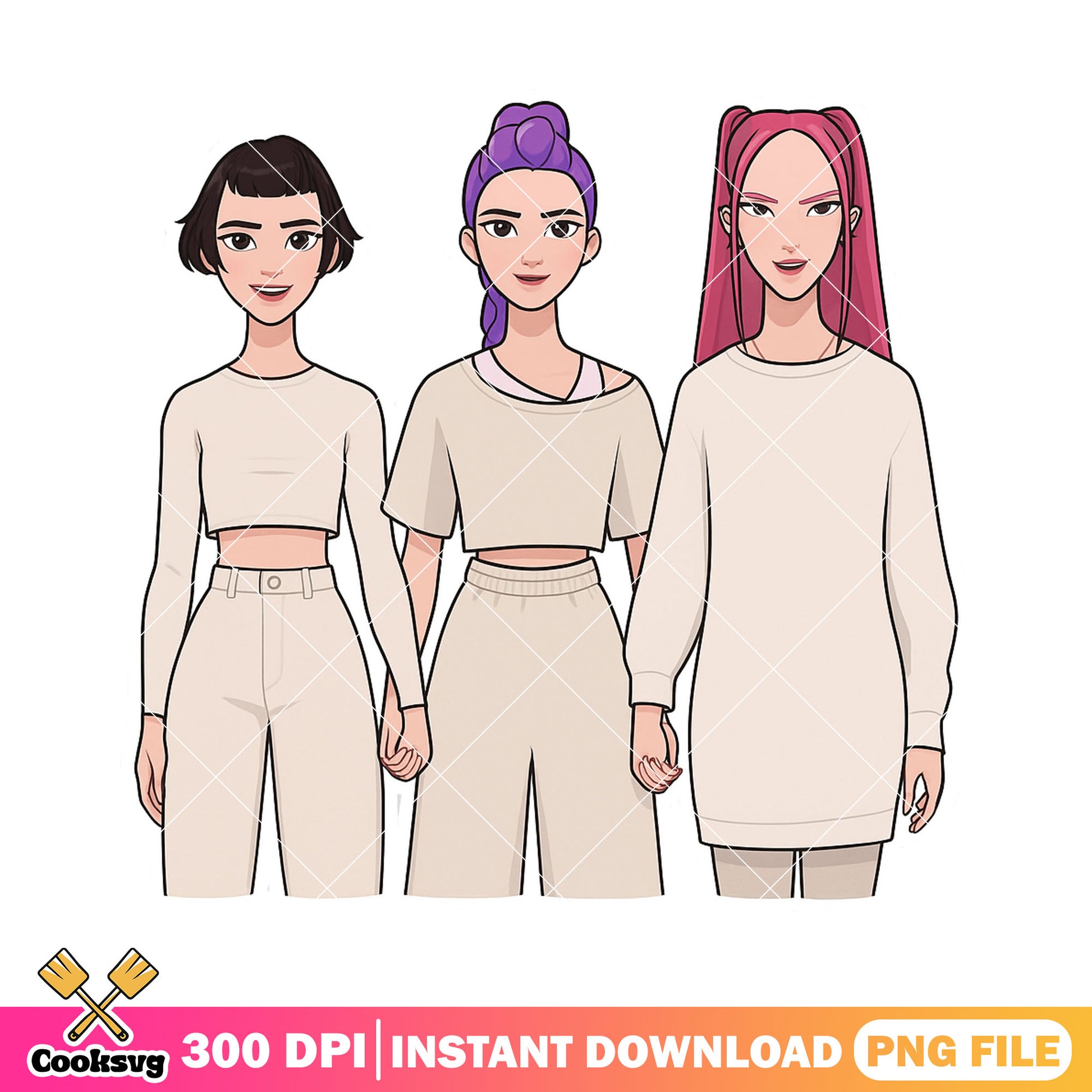 Huntrix girls casual style png, huntrix member png, huntrix girl png
