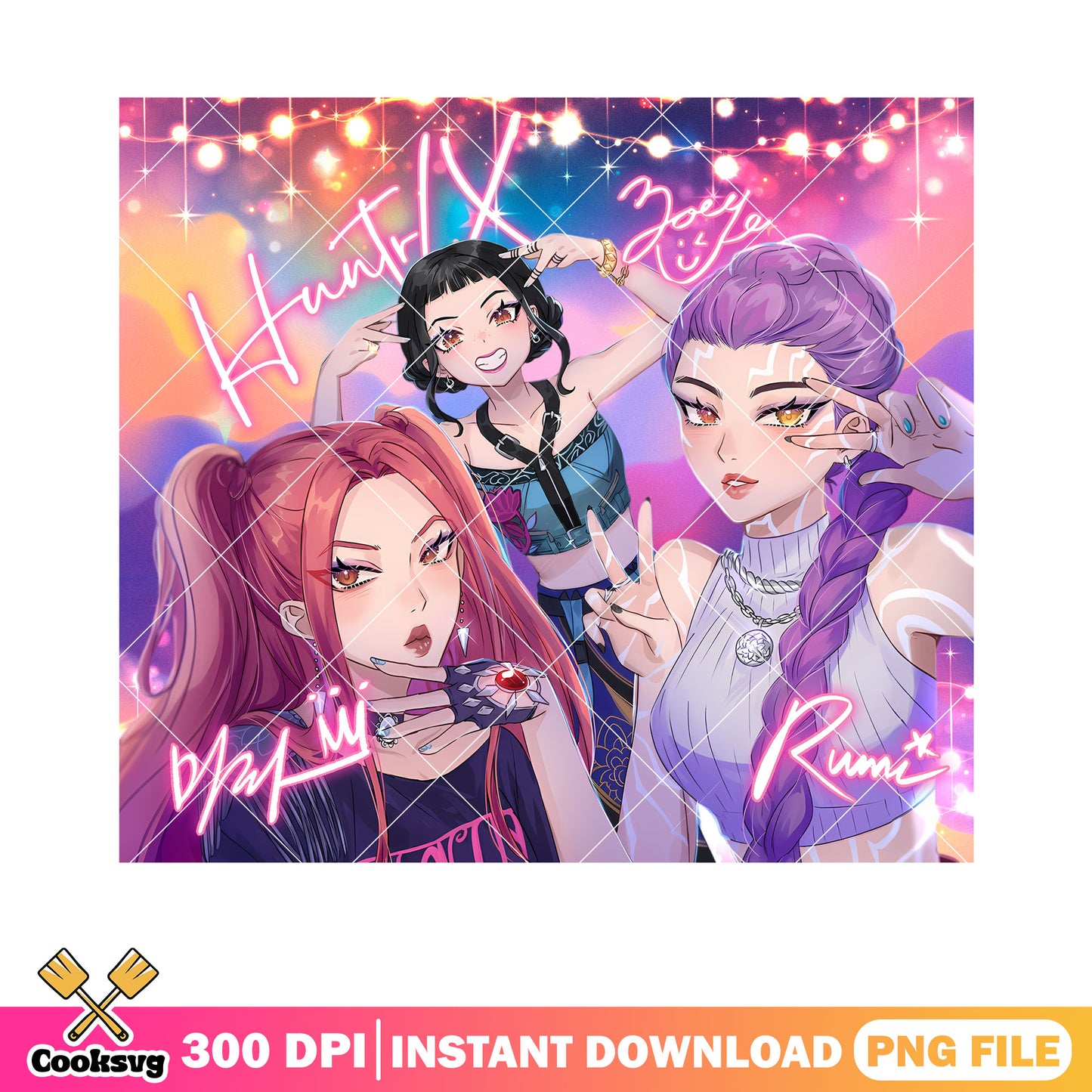 Huntrix girls kpop poster pose png, rumi pose png, mira zoey png