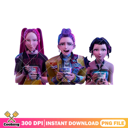 Huntrix girls noodles 3d png, huntrix noodles png, kpop noodles png