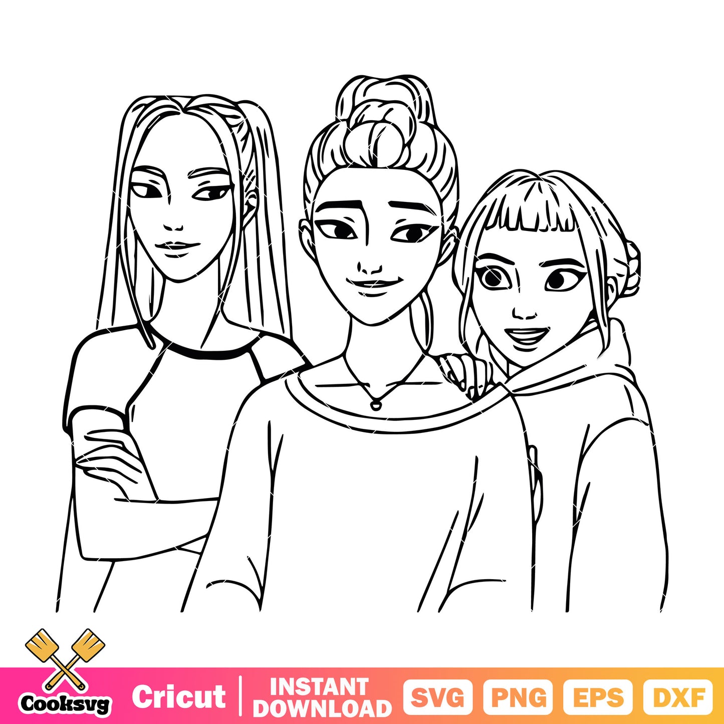 Huntrix girls outline svg, huntrix band svg, huntrix movie svg