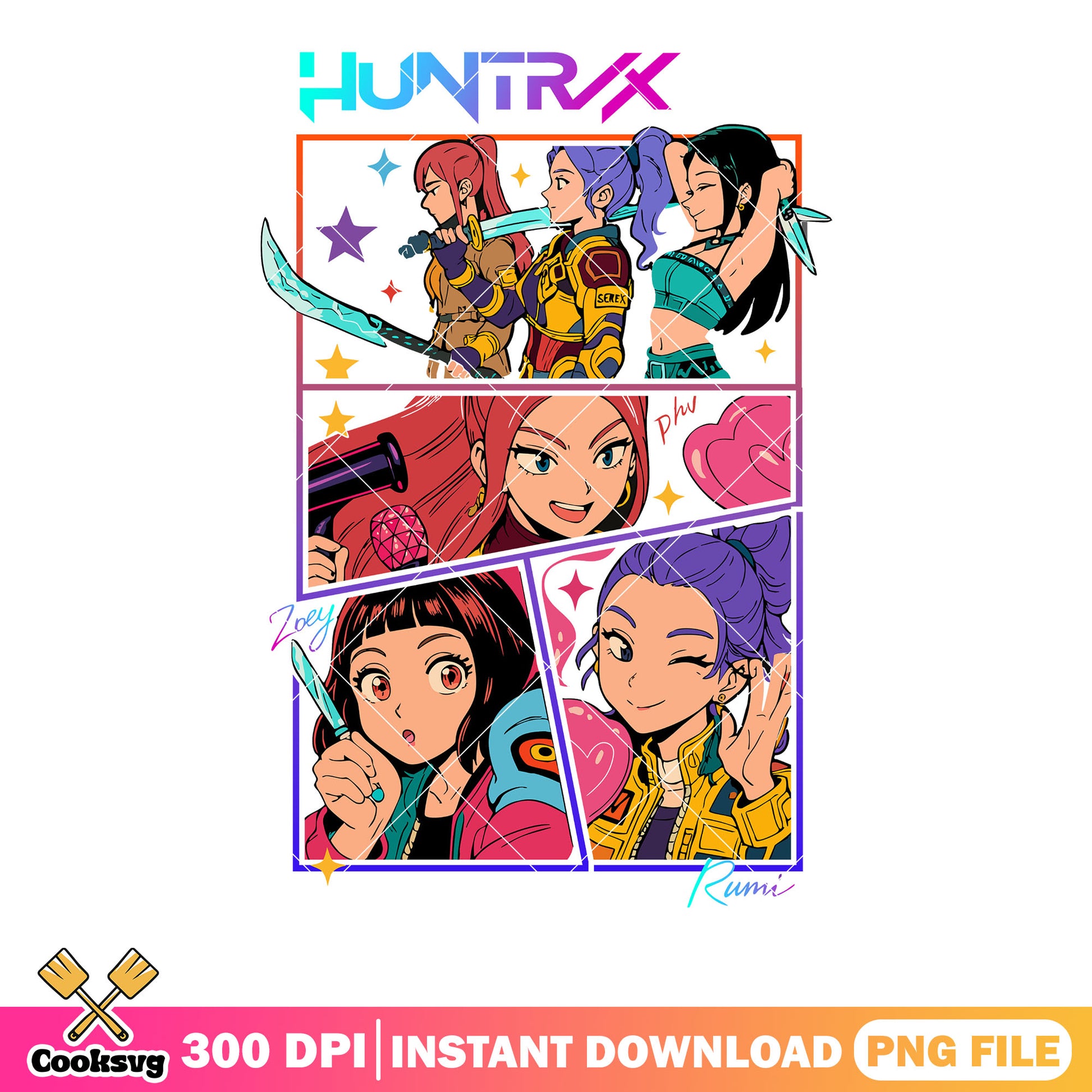 Huntrix manhwa png, huntrix kpop png, kpop demon hunters png