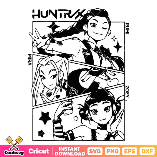 Huntrix member outline svg, huntrix girl svg, huntrix hunters svg
