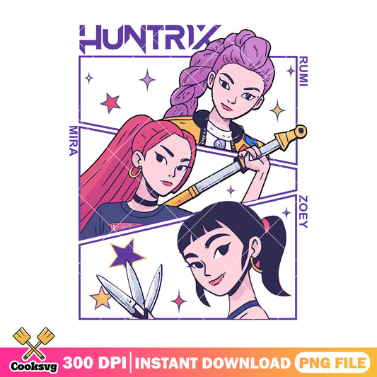 Huntrix member weapon show png, huntrix movie png, kpop hunters png