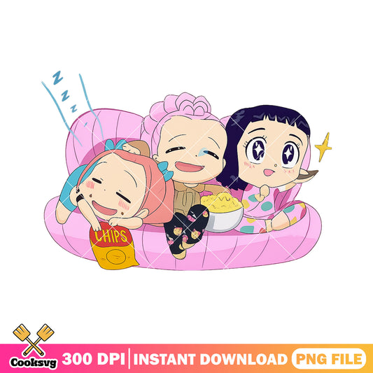 Huntrix on sofa png, huntrix band png, cute huntrix png