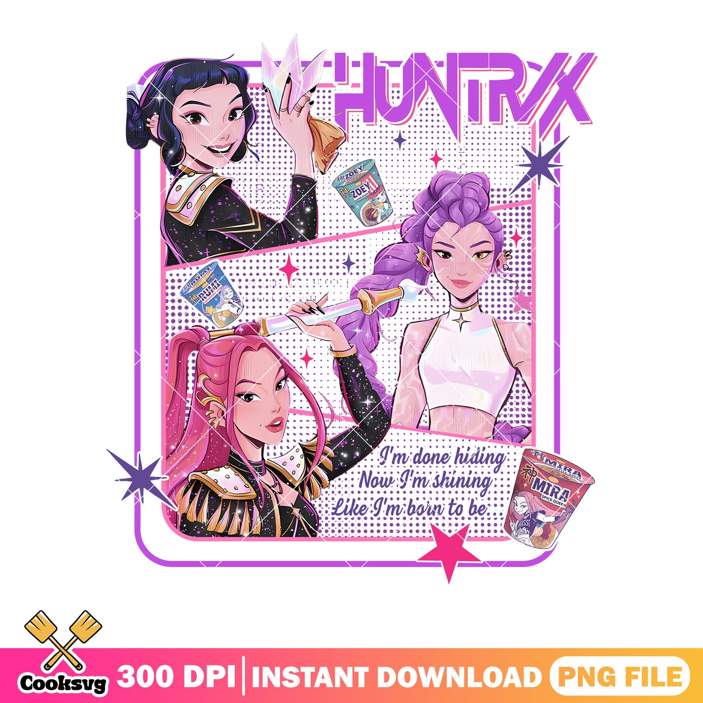 Huntrix pop art anime kpop png, girls anime png, poster girls png