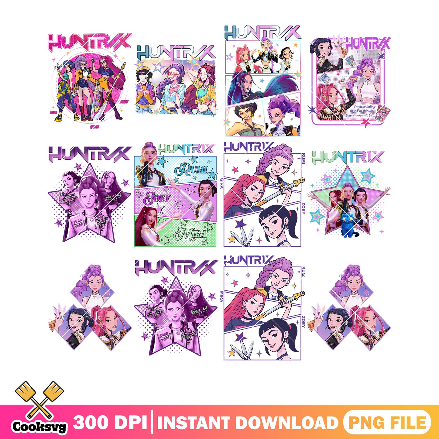 Huntrix star png bundle, huntrix movie​ png, huntrix songs​ png