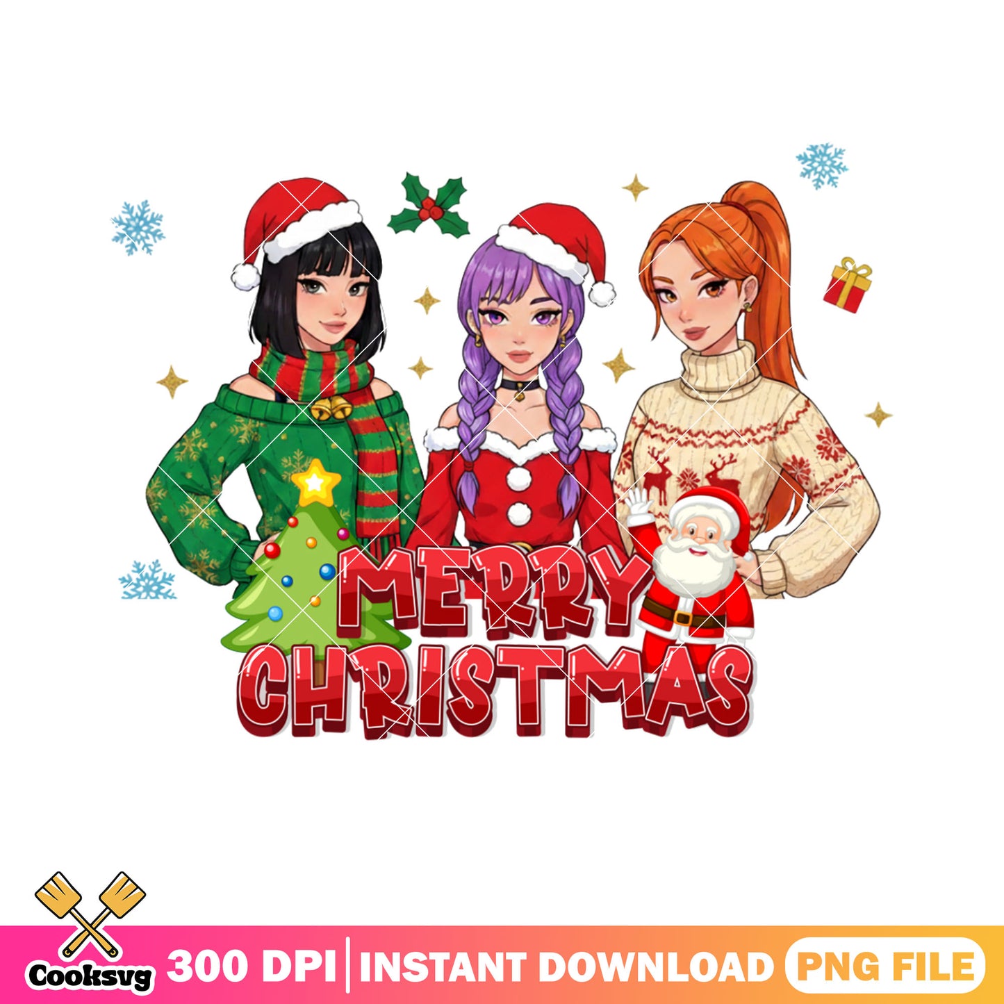 Huntrix team noel png, Mery christmas png, kpop demon hunters​ png