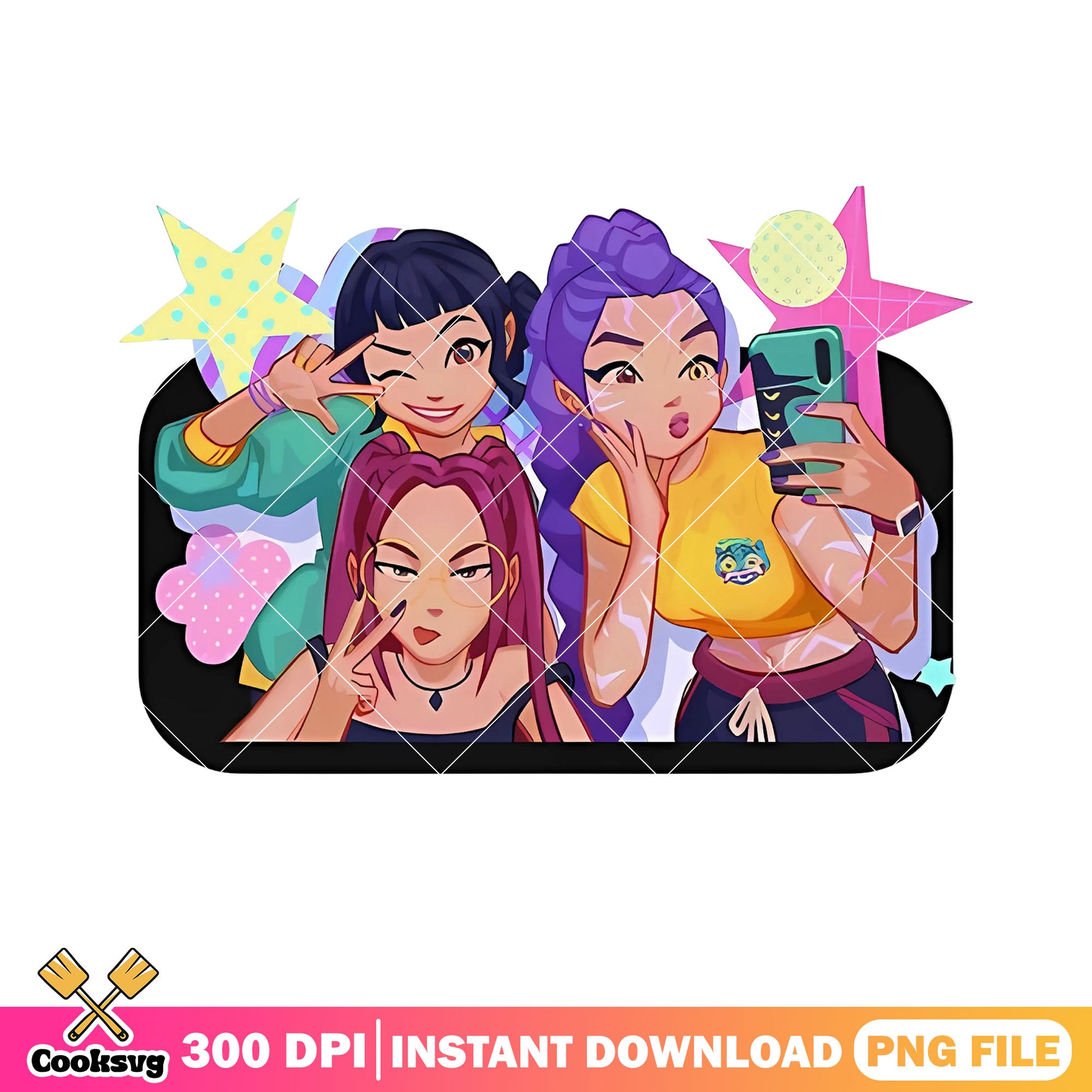 Huntrx mira rumi zoey png, girls selfie anime png, poster selfie png