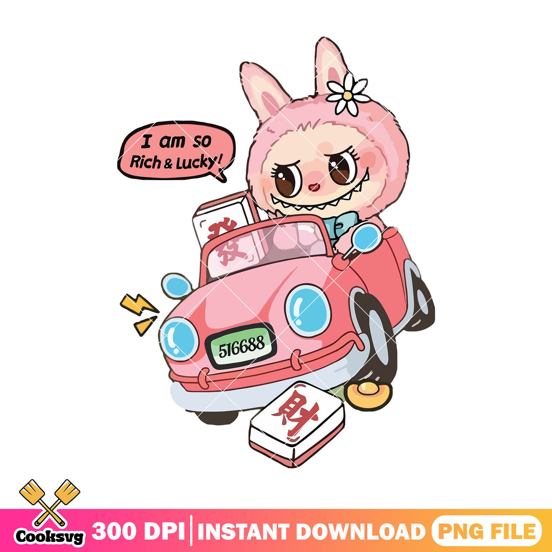 Labubu Riding A Car I'm so rich and lucky labubu png, labubu car seat png, labubu cute png ...
