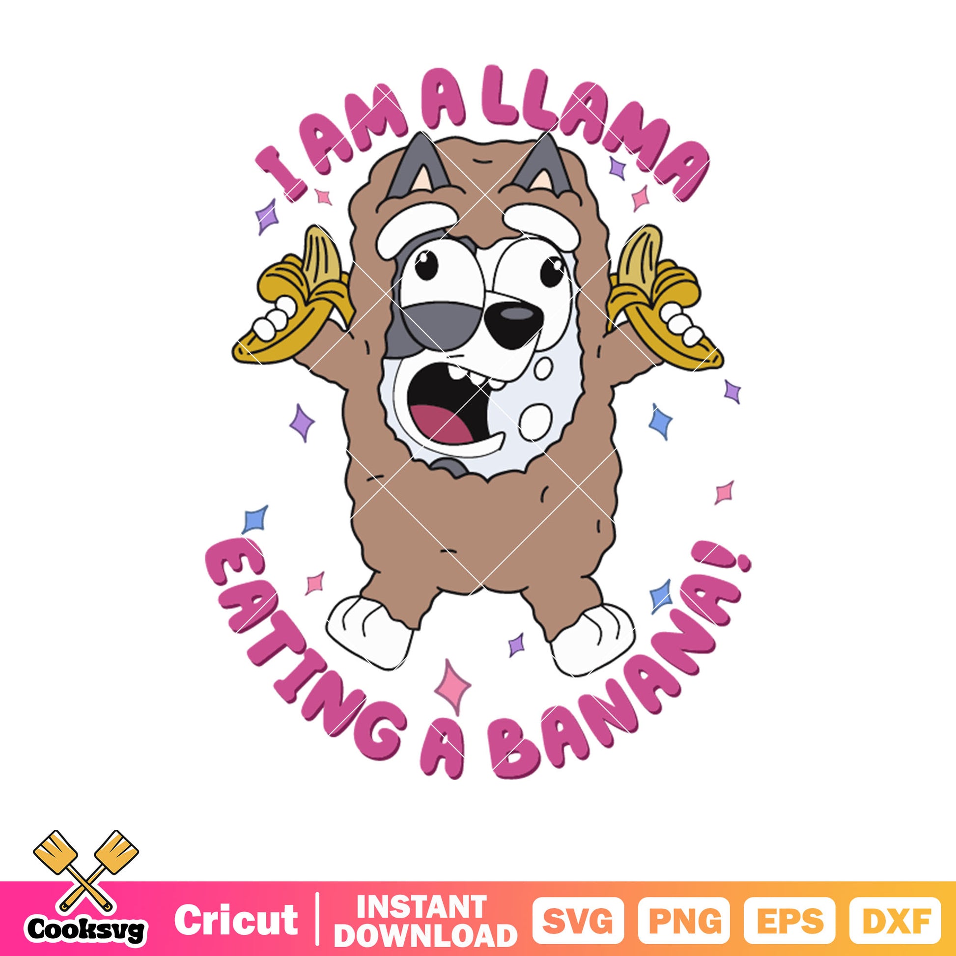 I am a llama eatting a banana svg, bluey costume​ svg, bluey figures​ svg