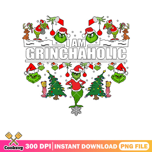 I am grinchaholic heart png, grinch love​ png, merry grinchmas png