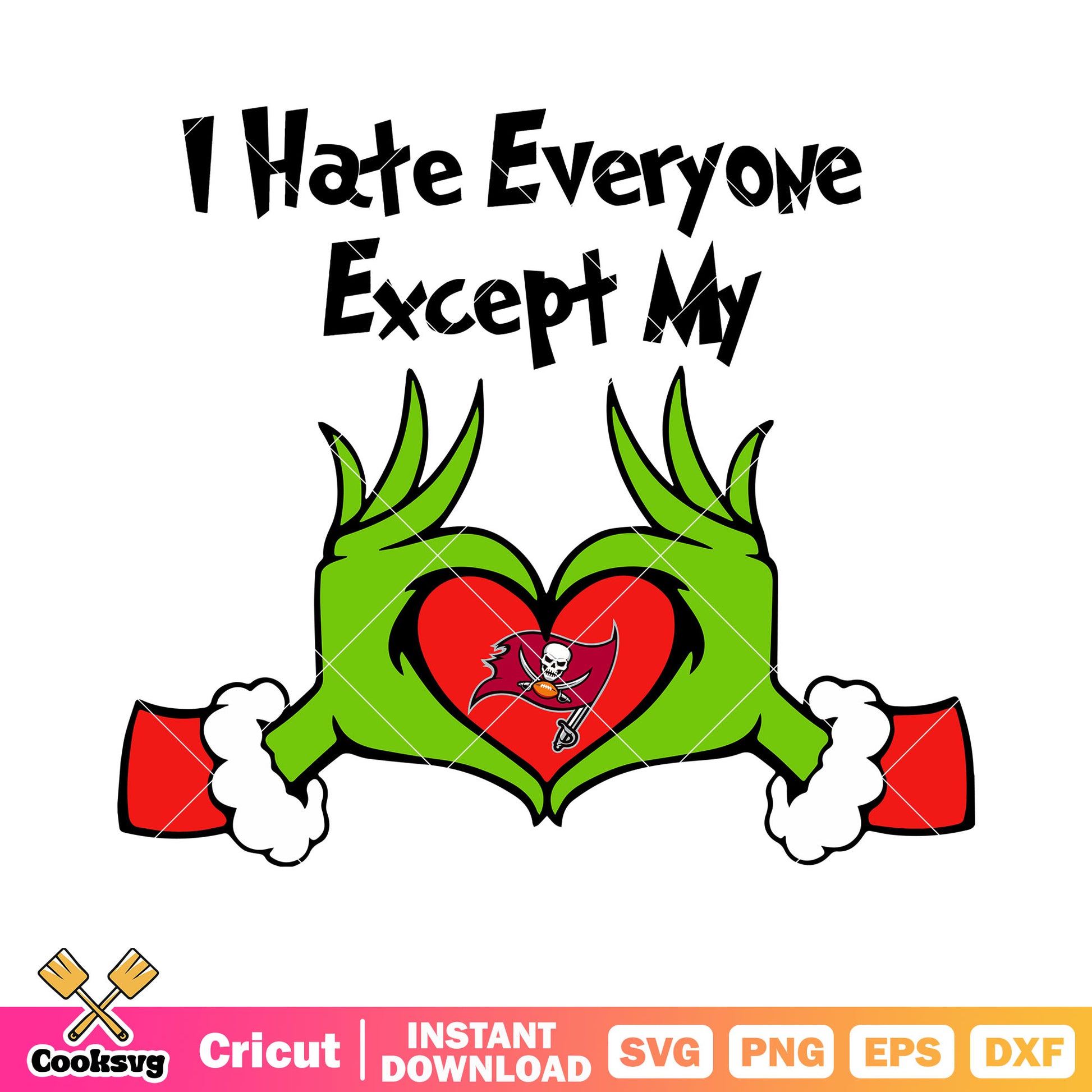 I hate everyone expert my svg, Tampa Bay Buccaneers svg, red heart svg