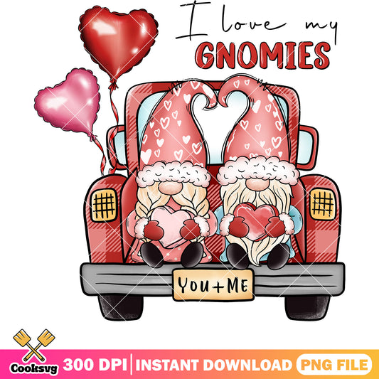 I love my gnomies car png, gnome valentine png, love valentine png