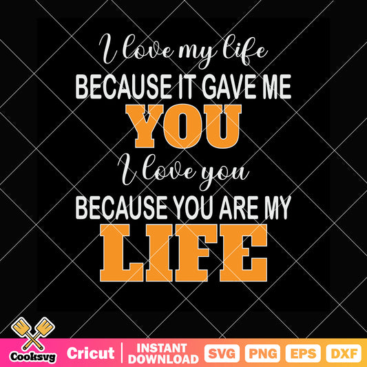 I love you because you are my life text svg, valentine quotes svg