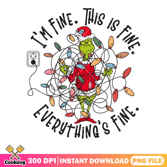 Im fine this is fine png, the grinch png, string light christmas png