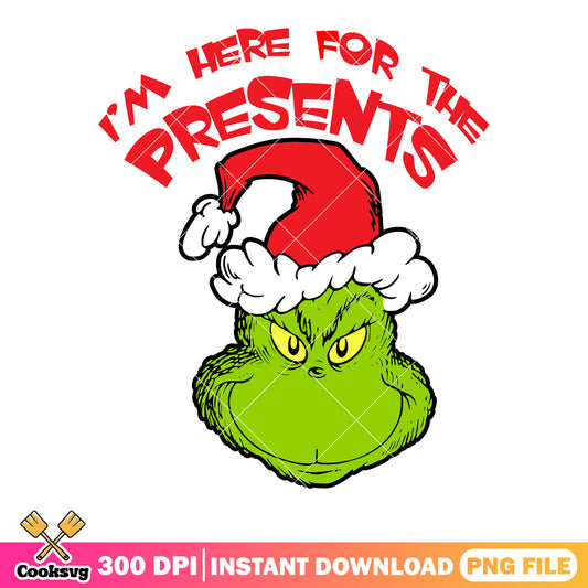 Im here for the presents png, grinch png, merry christmas png