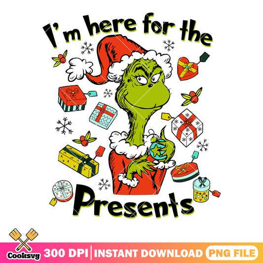 Im here for the presents png, merry christmas png, the grinch png