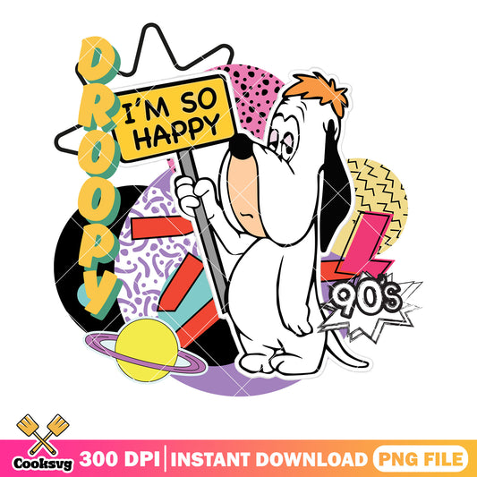 Im so happy png, droopy dog cartoon png, cartoon 90s style  png