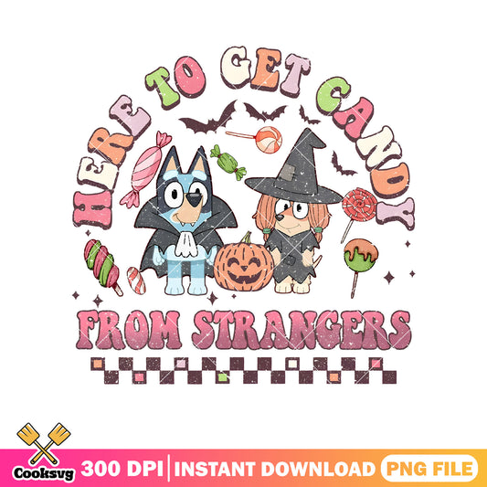 Indy bluey candy from strangers png, cartoon bluey png, halloween costume​ png