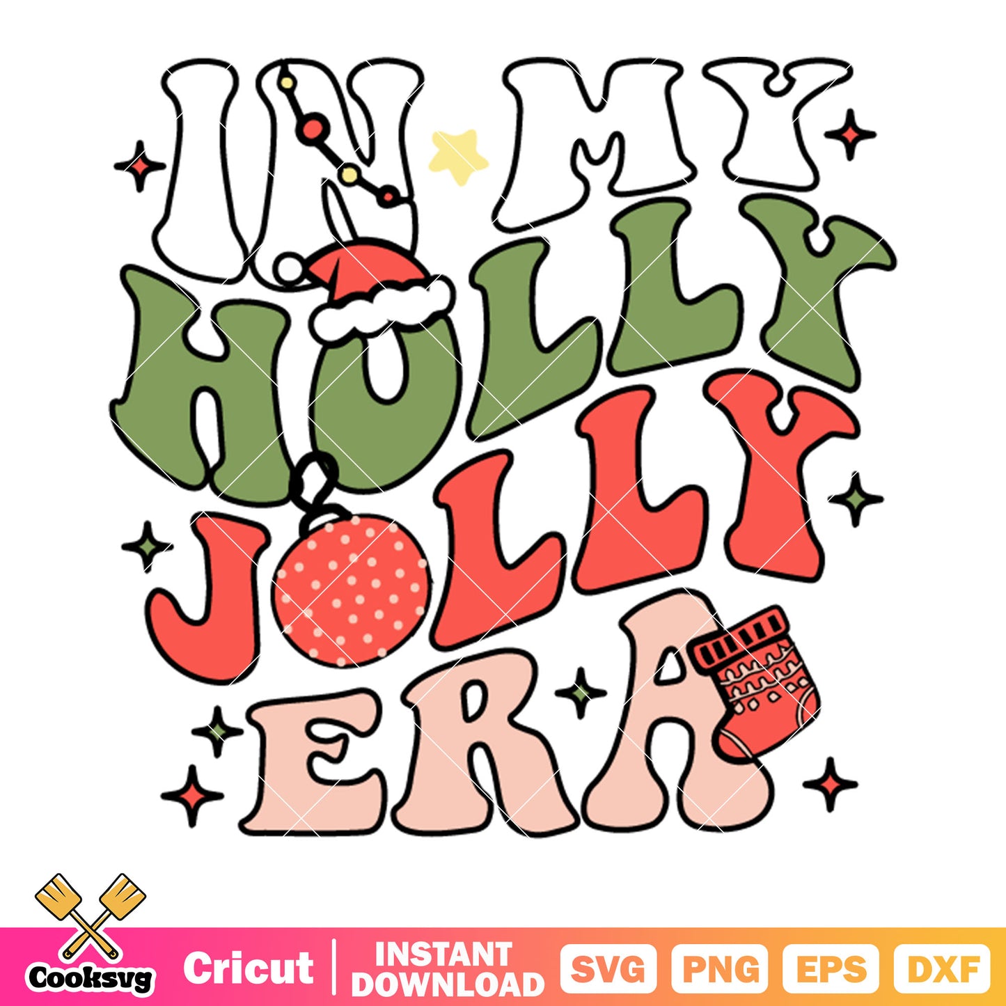 In my holly jolly era svg, christmas sock svg, string lines svg