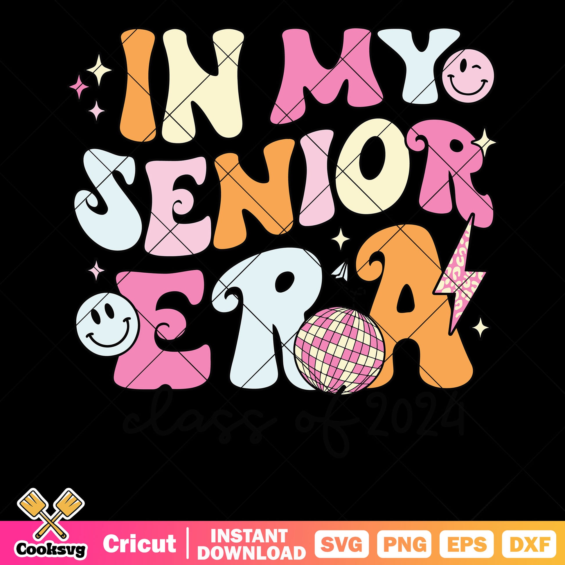 In my senior era smile icon svg, blink star svg, disco ball svg