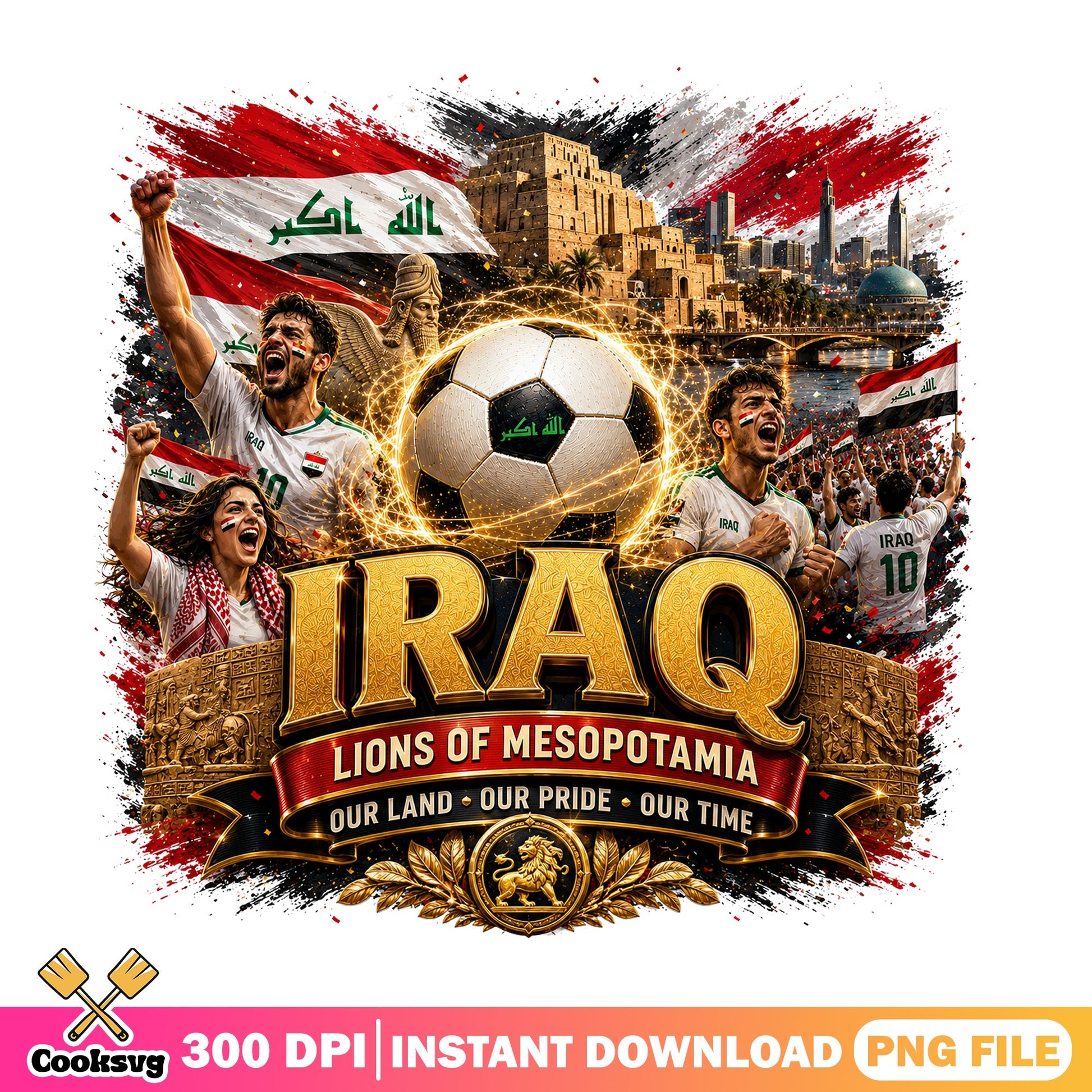 Iraq Football Lions Of Mesopotamia PNG, Iraq Soccer PNG, Iraqi Flag PNG