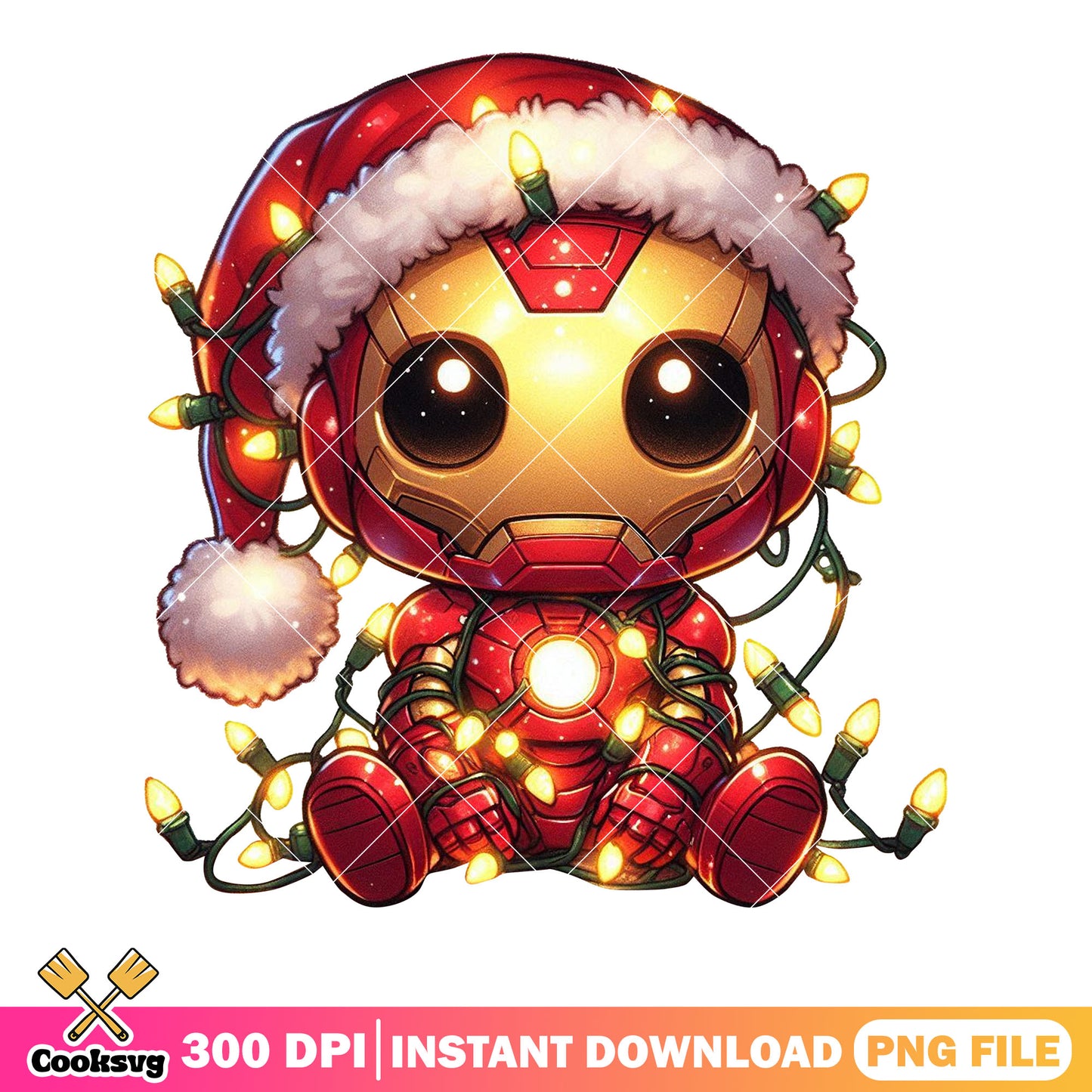 Iron man chibi png, marvel christmas png, merry christmas png