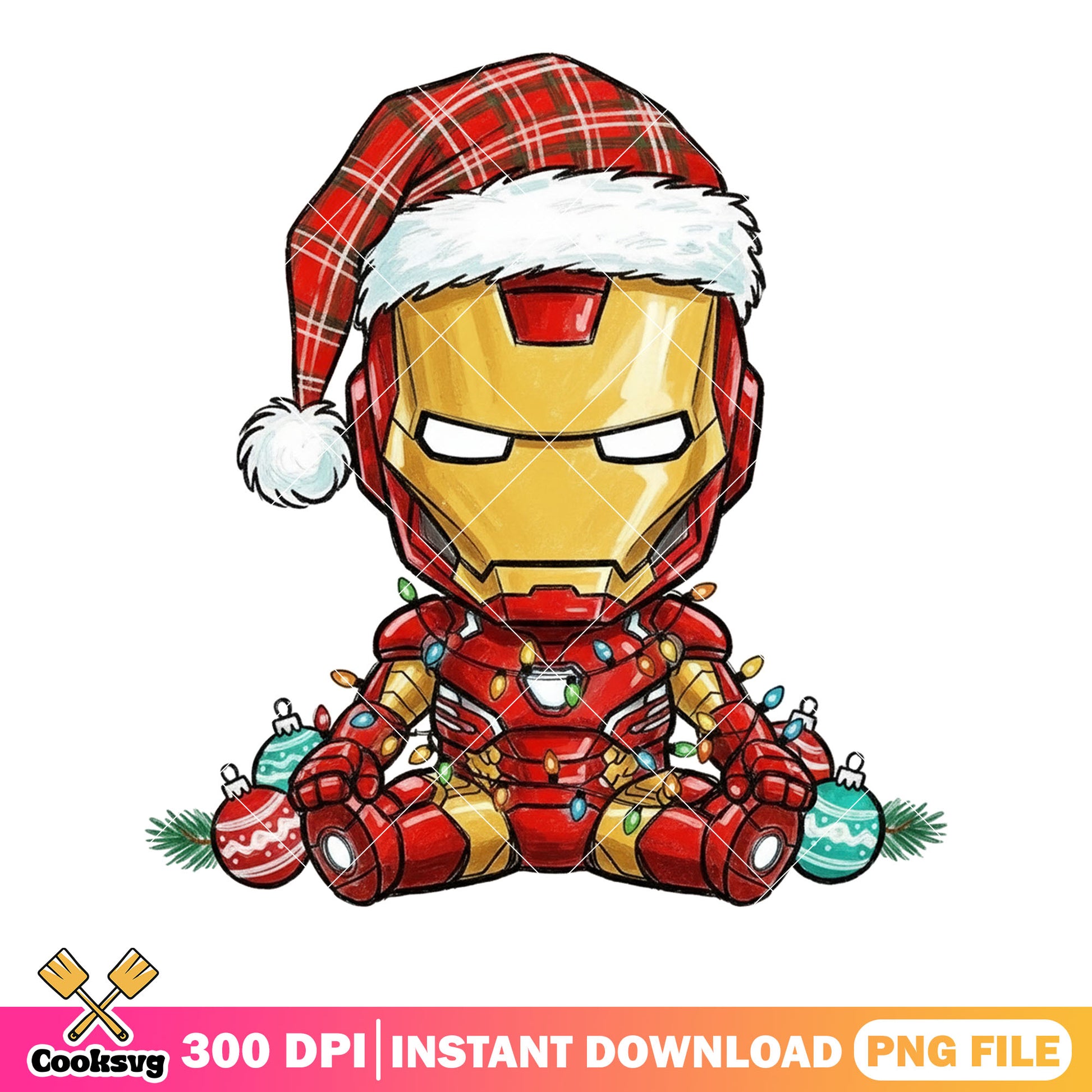 Iron man christmas funko​ png, cute ironman png, decor bauble png