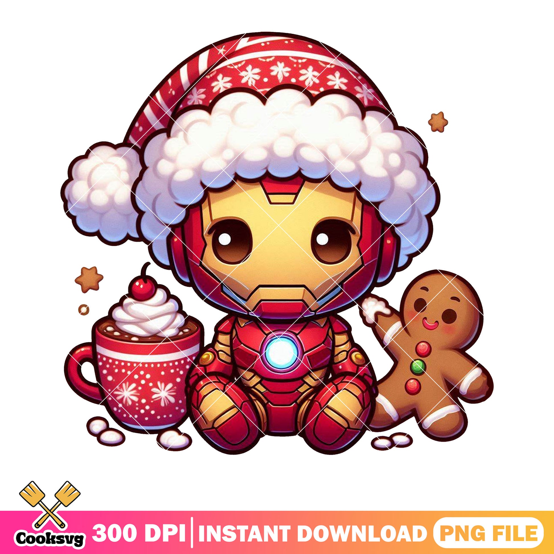 Iron man gingerbread man png, festival noel png, tony stark png