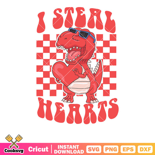 I steal heart dinosaur svg, heart valentine svg, dinosaur valentine​ svg