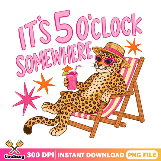 It's 5 O'Clock Somewhere PNG, Leopard Summer PNG, Funny Beach PNG