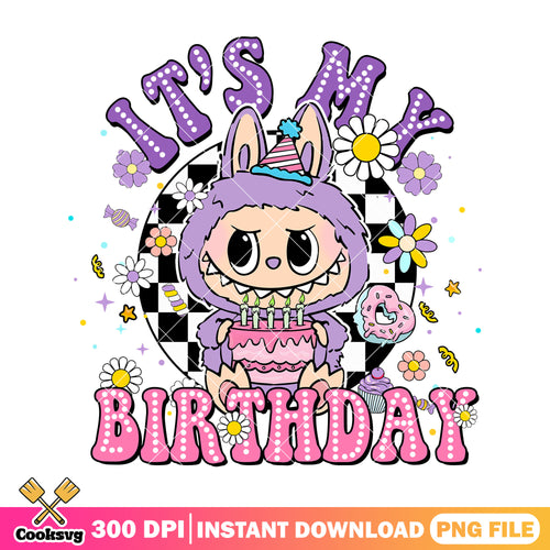It_s my birthday png, purple labubu png, labubu popmart png