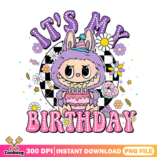 It_s my birthday png, purple labubu png, labubu popmart​ png