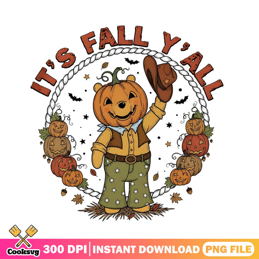 Its Fall Yall Winnie The Pooh PNG, Halloween PNG, Pumpkin PNG