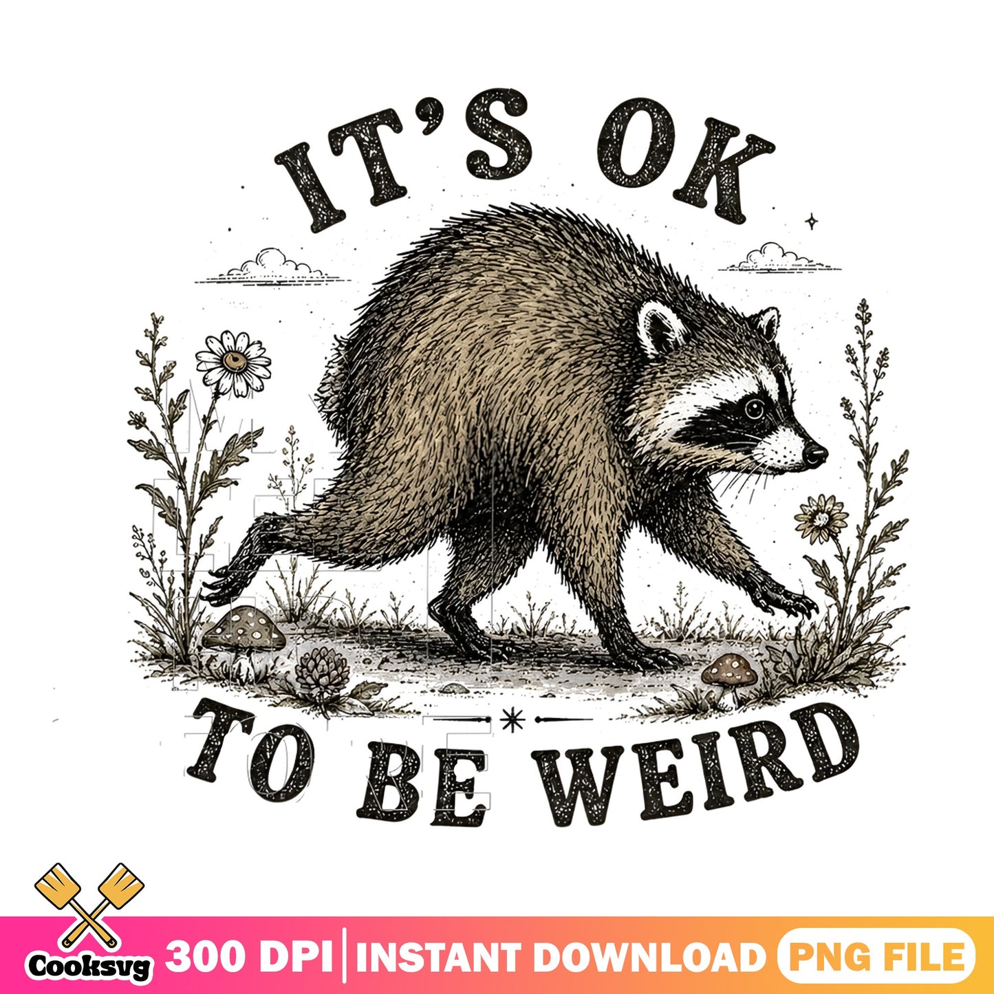 Its Ok To Be Weird Raccoon PNG, Funny Raccoon PNG, Vintage PNG