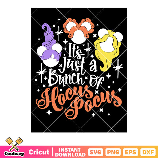 Its just a bunch of hocus pocus svg, purple hair svg, orange hair svg