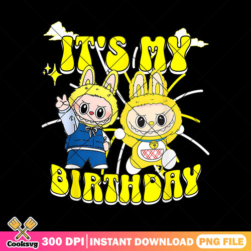 Its my birthday labubu yellow png, labubu dolls png, labubu cute png