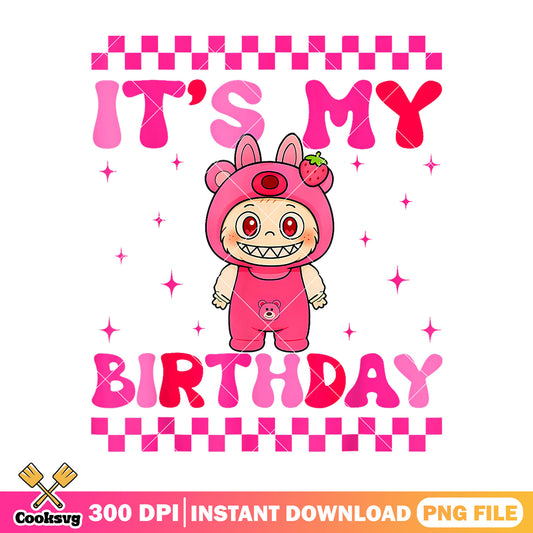 Its my birthday pink labubu png, labubu dolls png, pink labubu png