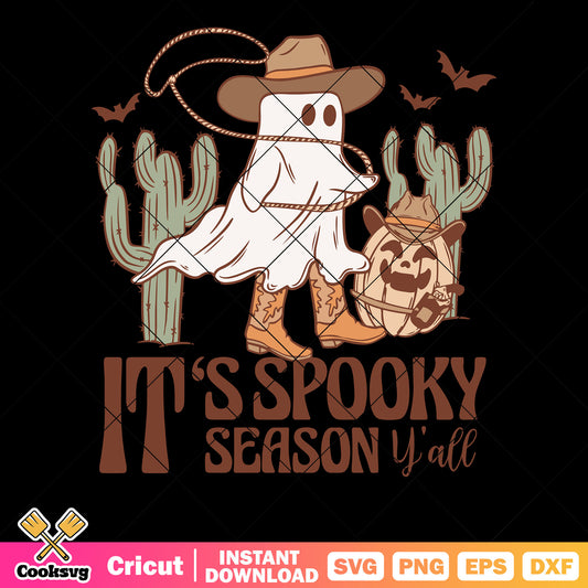Its spooky season yall svg, Ghost blanket svg, cowboys hat svg
