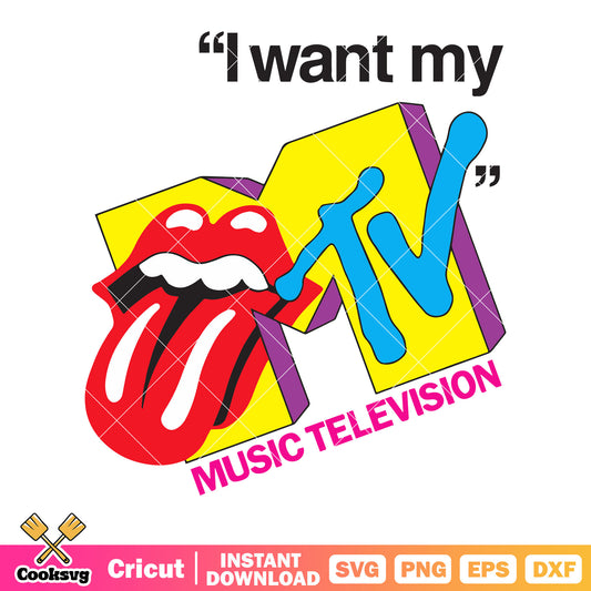 I want my music televison svg, red lips svg, tv show music​ svg