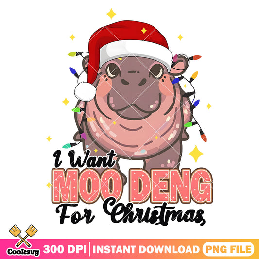 I wwant moo deng for christmas png, christmas light png, christmas hat png