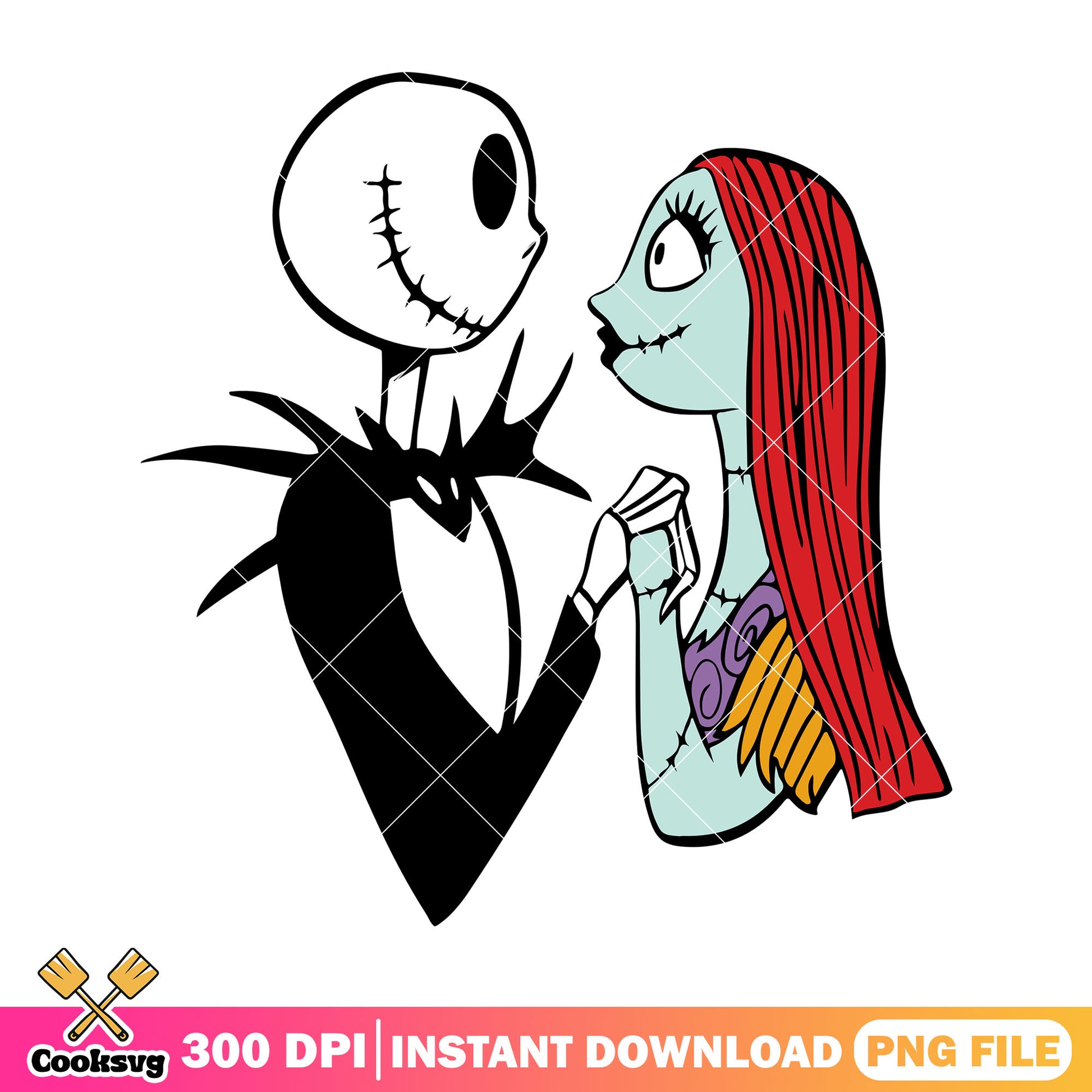 Jack and sally face to face png, halloween art png, disney art png