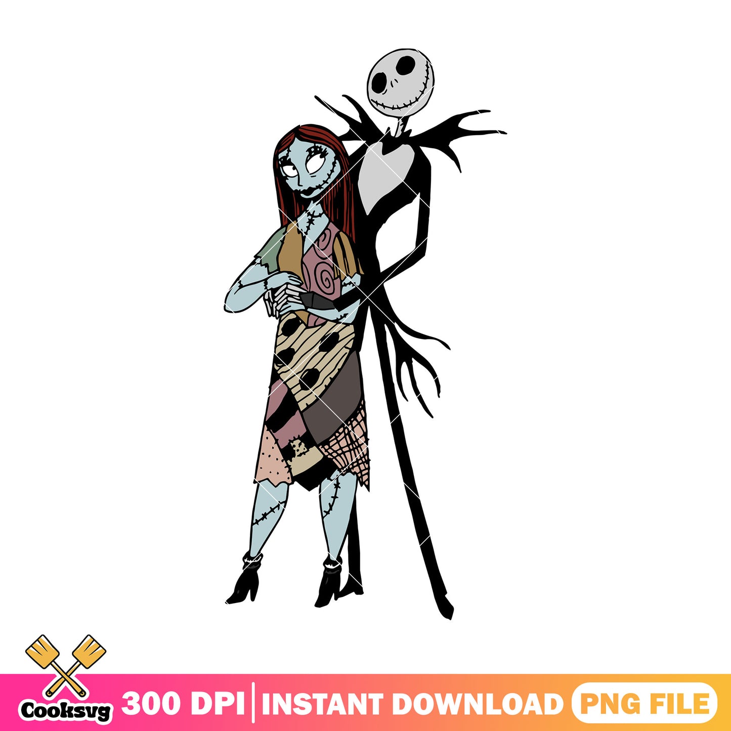 Jack hugs sally design png, when is halloween png, cartoon town png