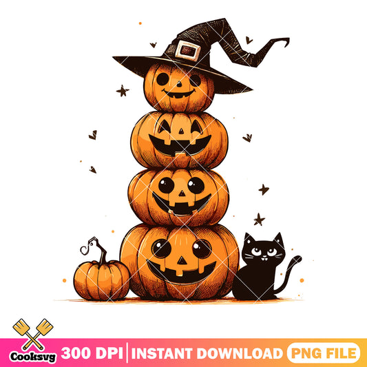 Jack o lantern black cat png, witches hat png, halloween scary png