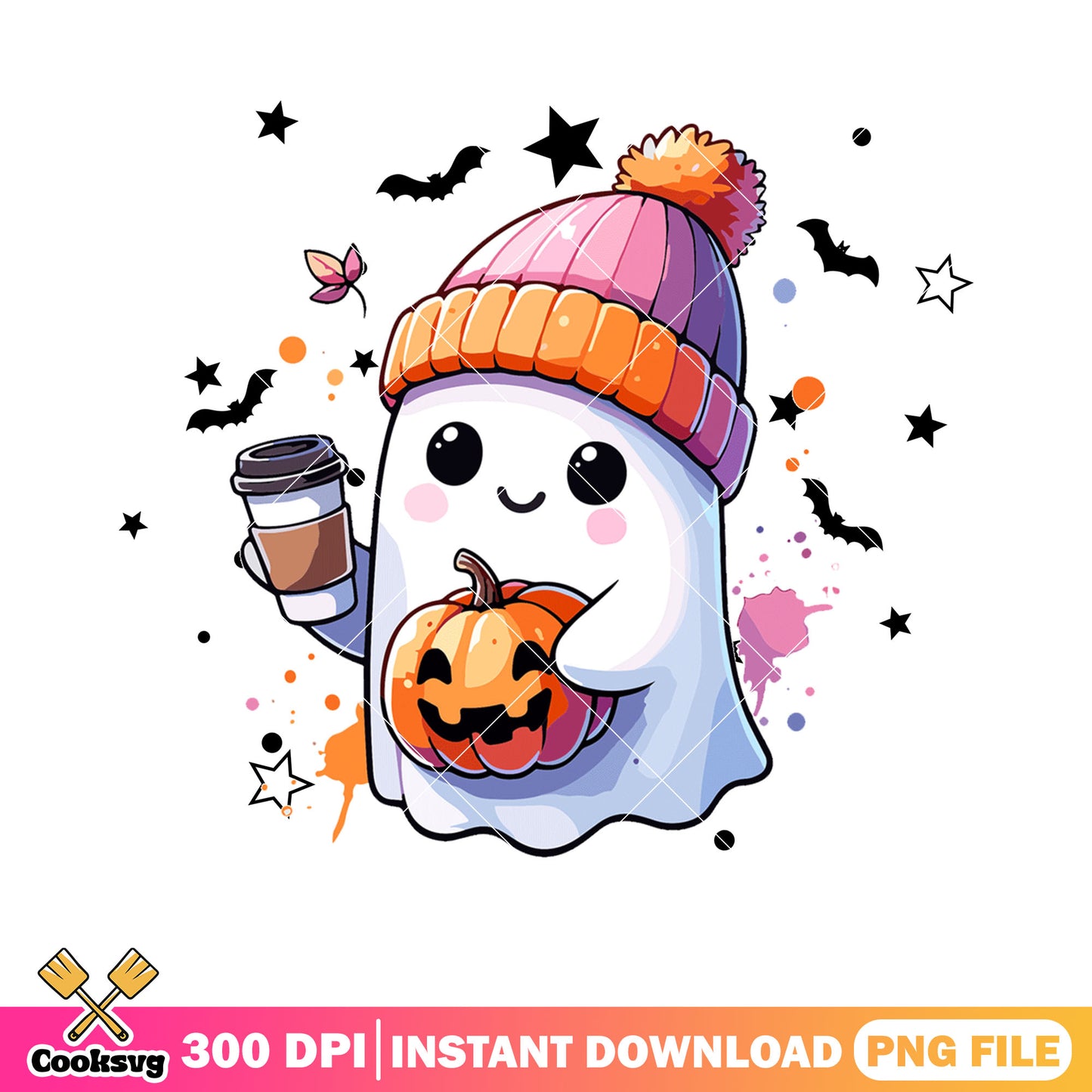 Jack o lantern ghost scary png, pink beanie png, halloween scary png