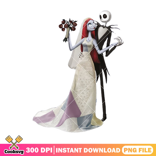 Jack sally happy wedding png, halloween horror png, horror wedding png